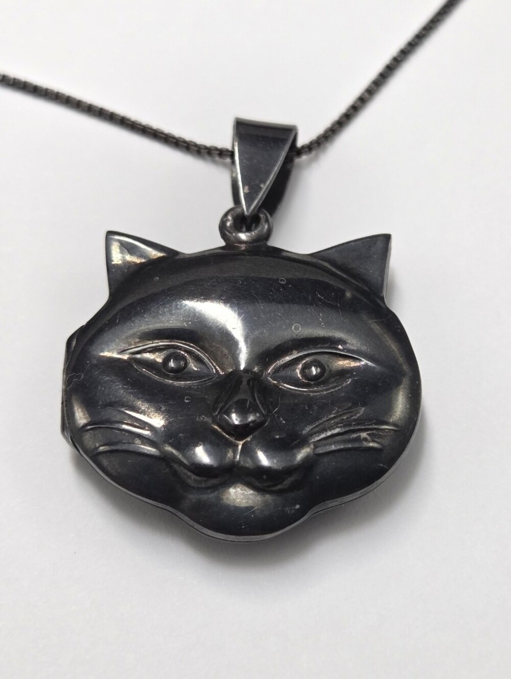 3d 925 Sterling Silver Cat Head Locket Pendant Necklace 18"